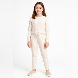 btween Girls Cream Soft Knit Joggers L (10/12) Cozy Cottagecore Lounge Pants